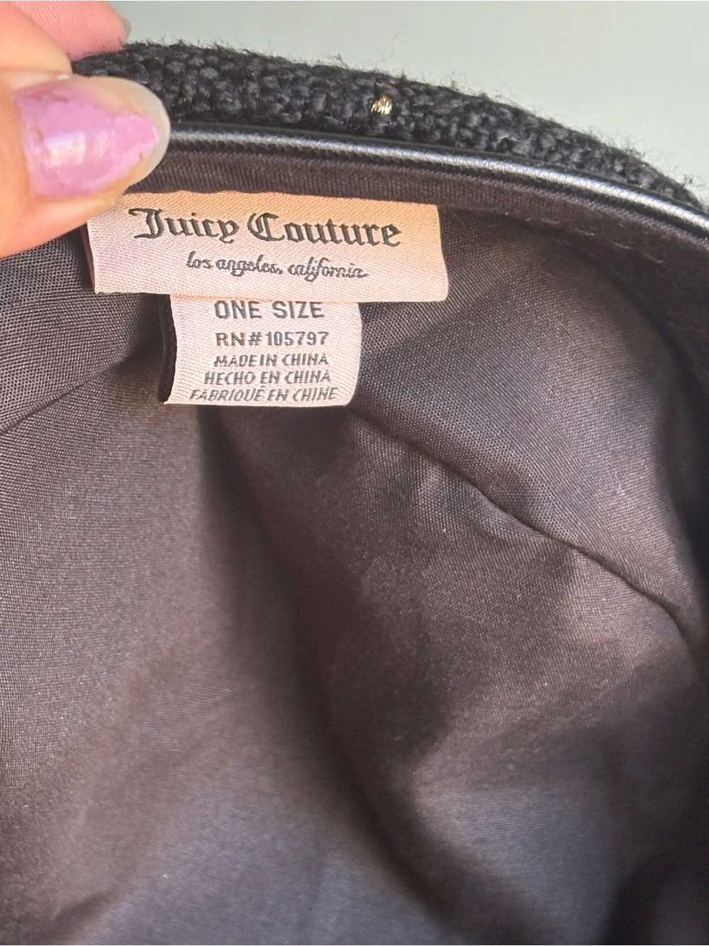 Y2K Juicy Couture Black Tweed Newsboy Cap with Faux Leather Visor